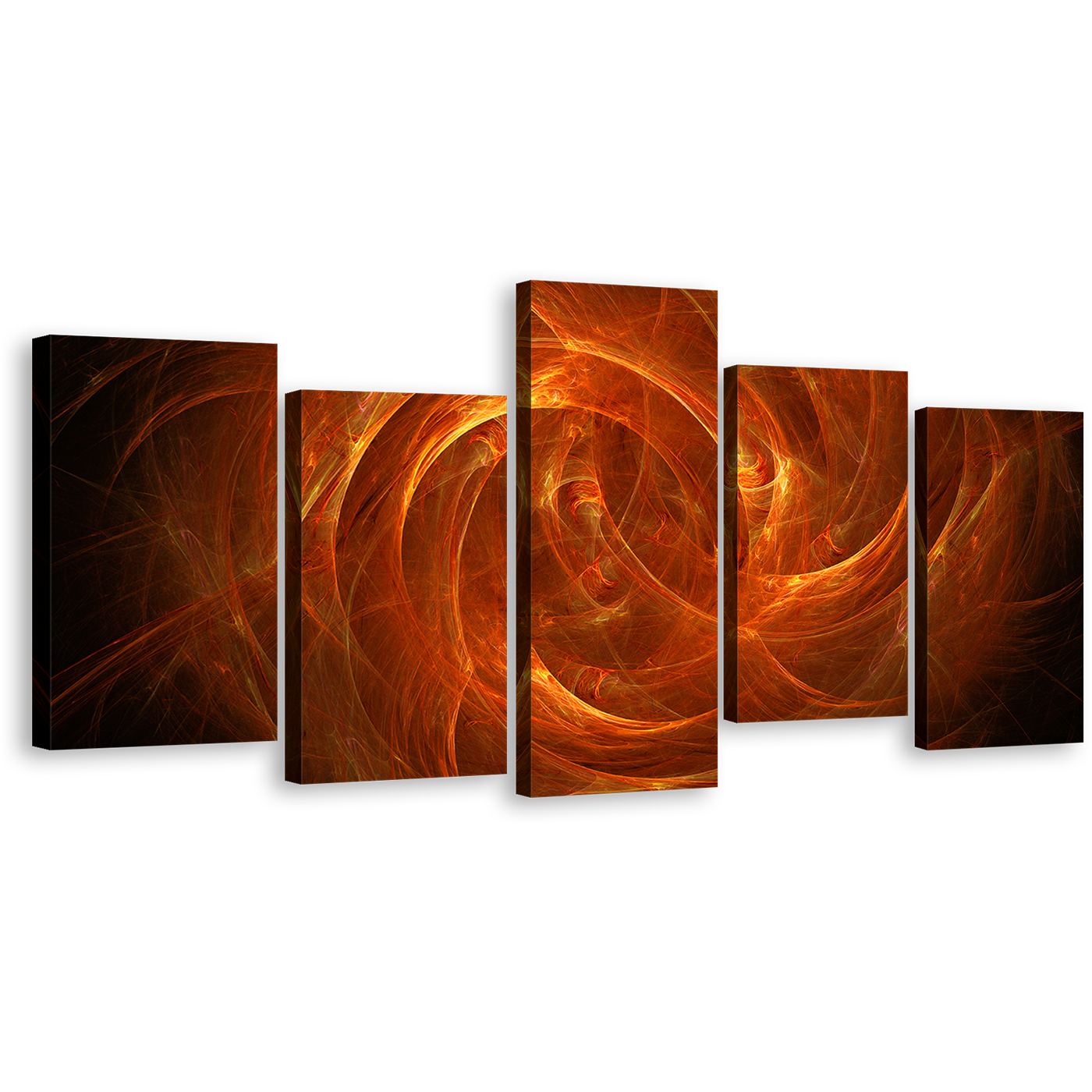 Abstract Swirl Canvas Print, Orange Abstract Geometric Energy 5 Piece Canvas, Brown Cosmic Energy Canvas Set