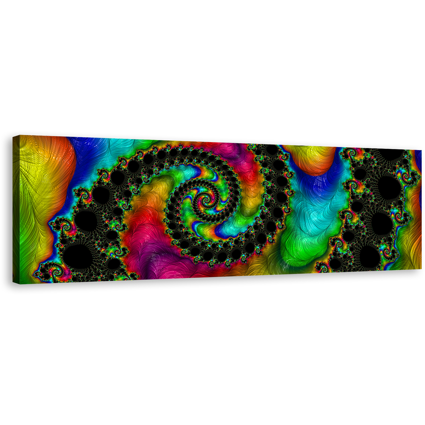 Abstract Swirl Canvas Wall Art, Abstract Never Ending Canvas Print, Colorful Abstract Fractal Shapes Panoramic Canvas