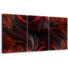 Load image into Gallery viewer, Abstract Texture Canvas Print, Red Abstract Fractal Patterns 3 Piece Canvas Wall Art, Black Abstract Design Triptych Canvas Set
