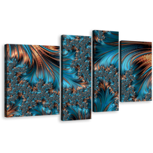 Load image into Gallery viewer, Abstract Texture Canvas Wall Art, Brown Elegant Abstract Fractal 4 Piece Canvas Print, Blue Abstract Multiple Canvas
