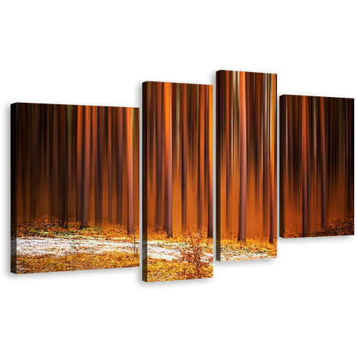 Abstract Trees Canvas Print, Orange Brown Forest Scenery 4 Piece Canvas Wall Art, Forest Nature Multi Canvas