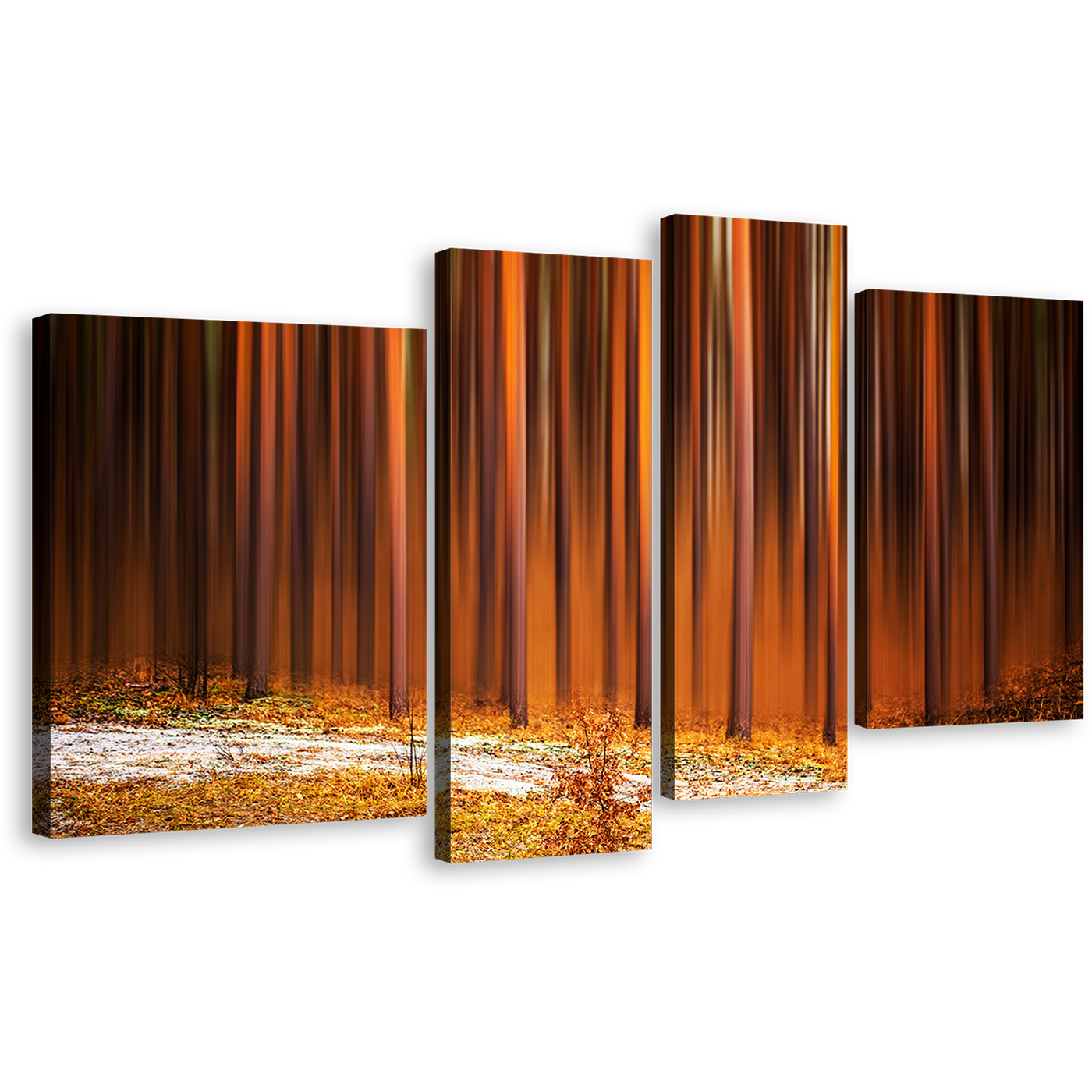 Abstract Trees Canvas Print, Orange Brown Forest Scenery 4 Piece Canvas Wall Art, Forest Nature Multi Canvas