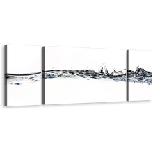 Load image into Gallery viewer, Abstract Water Canvas Print, Water Splashing Digital Artwork, White Grey Abstract Water Splash 3 Piece Canvas Wall Art
