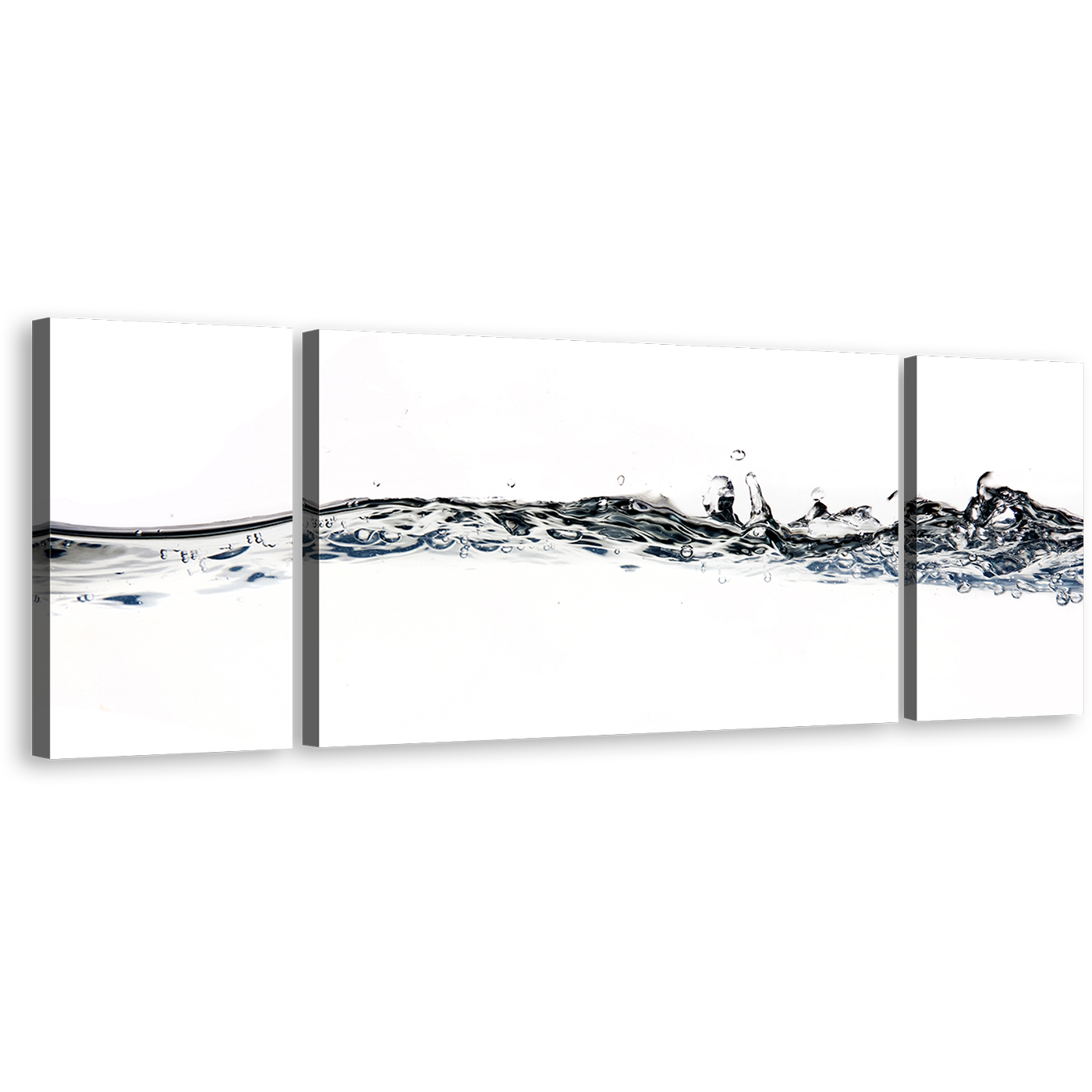 Abstract Water Canvas Print, Water Splashing Digital Artwork, White Grey Abstract Water Splash 3 Piece Canvas Wall Art