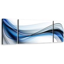 Load image into Gallery viewer, Abstract Waves  Canvas Wall Art, Creative Blue Waves White Background 3 Piece Canvas Print
