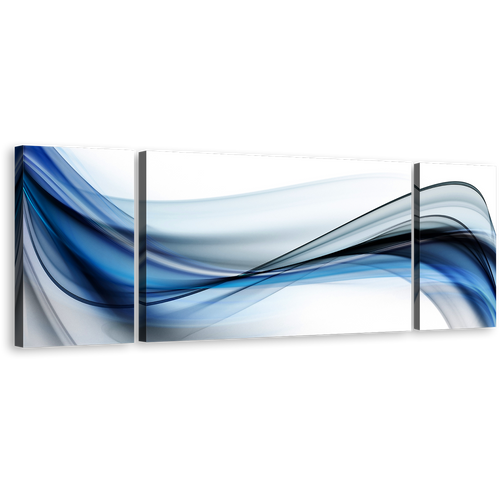 Abstract Waves  Canvas Wall Art, Creative Blue Waves White Background 3 Piece Canvas Print