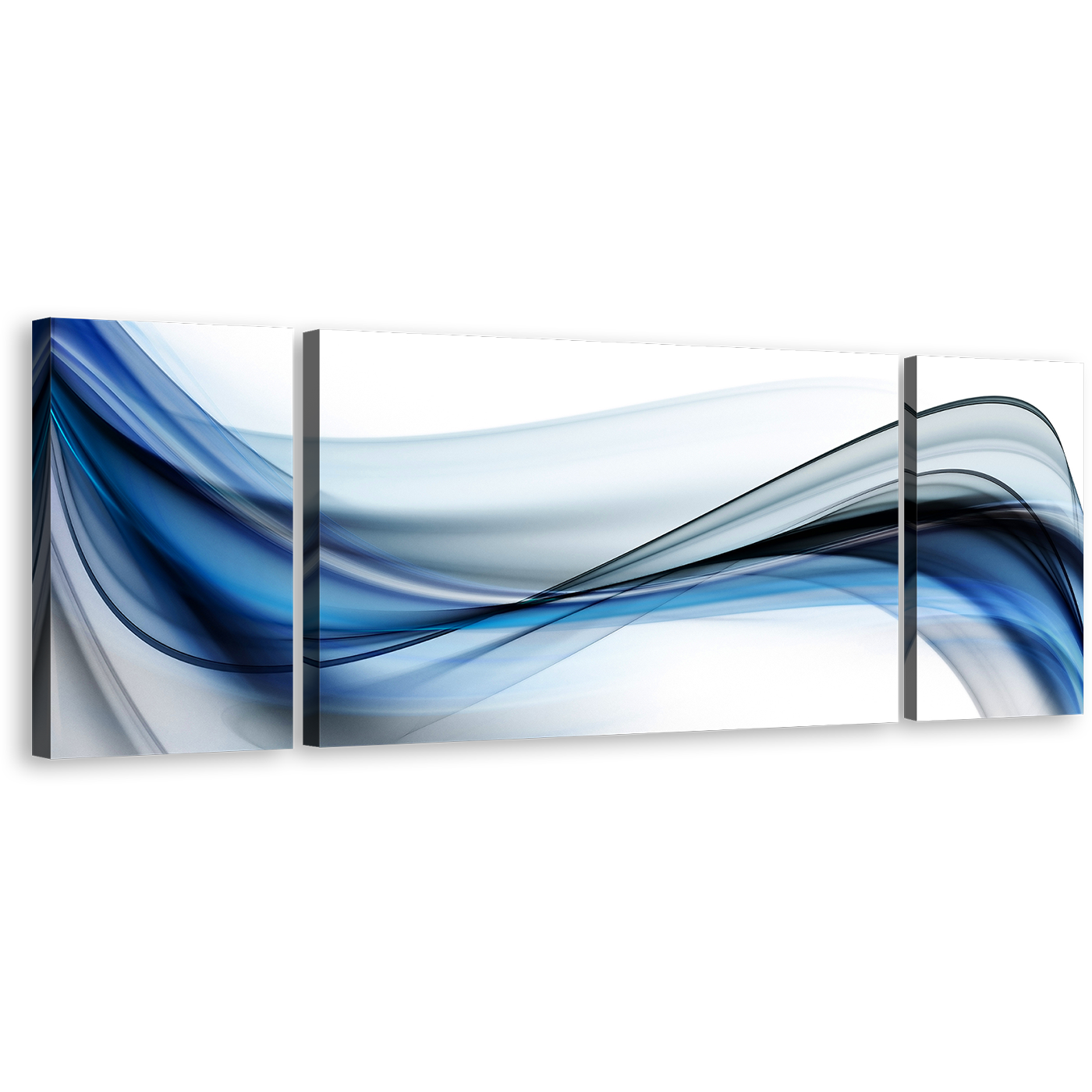 Abstract Waves  Canvas Wall Art, Creative Blue Waves White Background 3 Piece Canvas Print