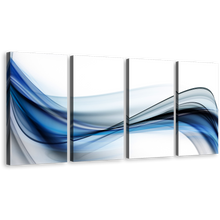 Load image into Gallery viewer, Abstract Waves Canvas Wall Art, Creative Blue Waves White Background 4 Piece Canvas Print
