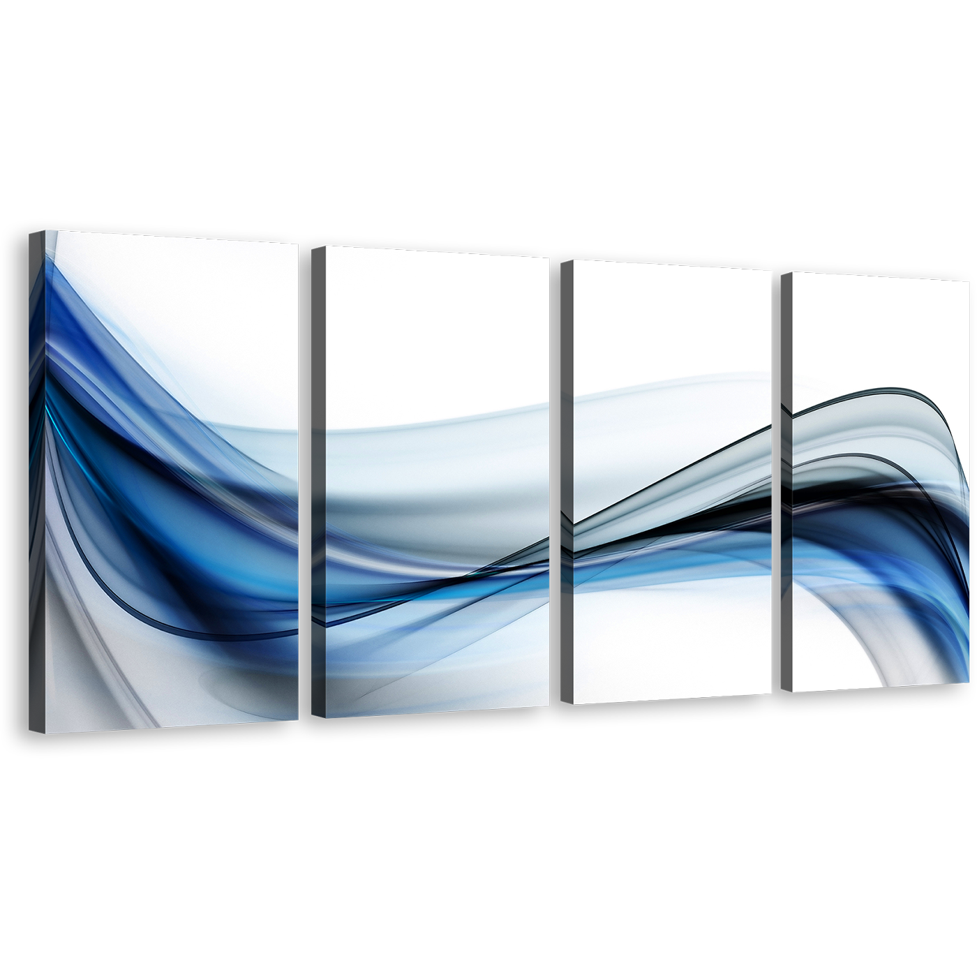 Abstract Waves Canvas Wall Art, Creative Blue Waves White Background 4 Piece Canvas Print