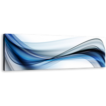 Load image into Gallery viewer, Abstract Waves Canvas Wall Art, Creative Blue Waves White Background Panoramic Canvas Print
