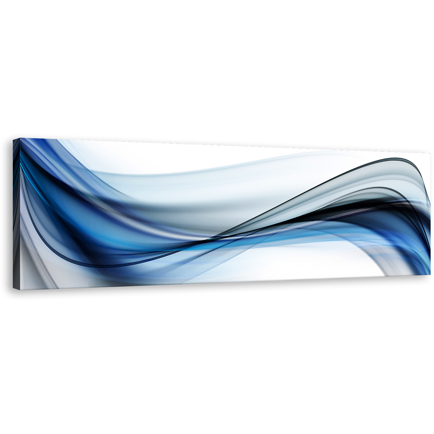 Abstract Waves Canvas Wall Art, Creative Blue Waves White Background Panoramic Canvas Print