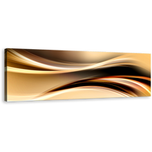 Load image into Gallery viewer, Abstract Waves Canvas Wall Art, Gold Yellow Abstract Curvy Waves Canvas Print, Black Abstract Digital Illustration Panoramic Canvas
