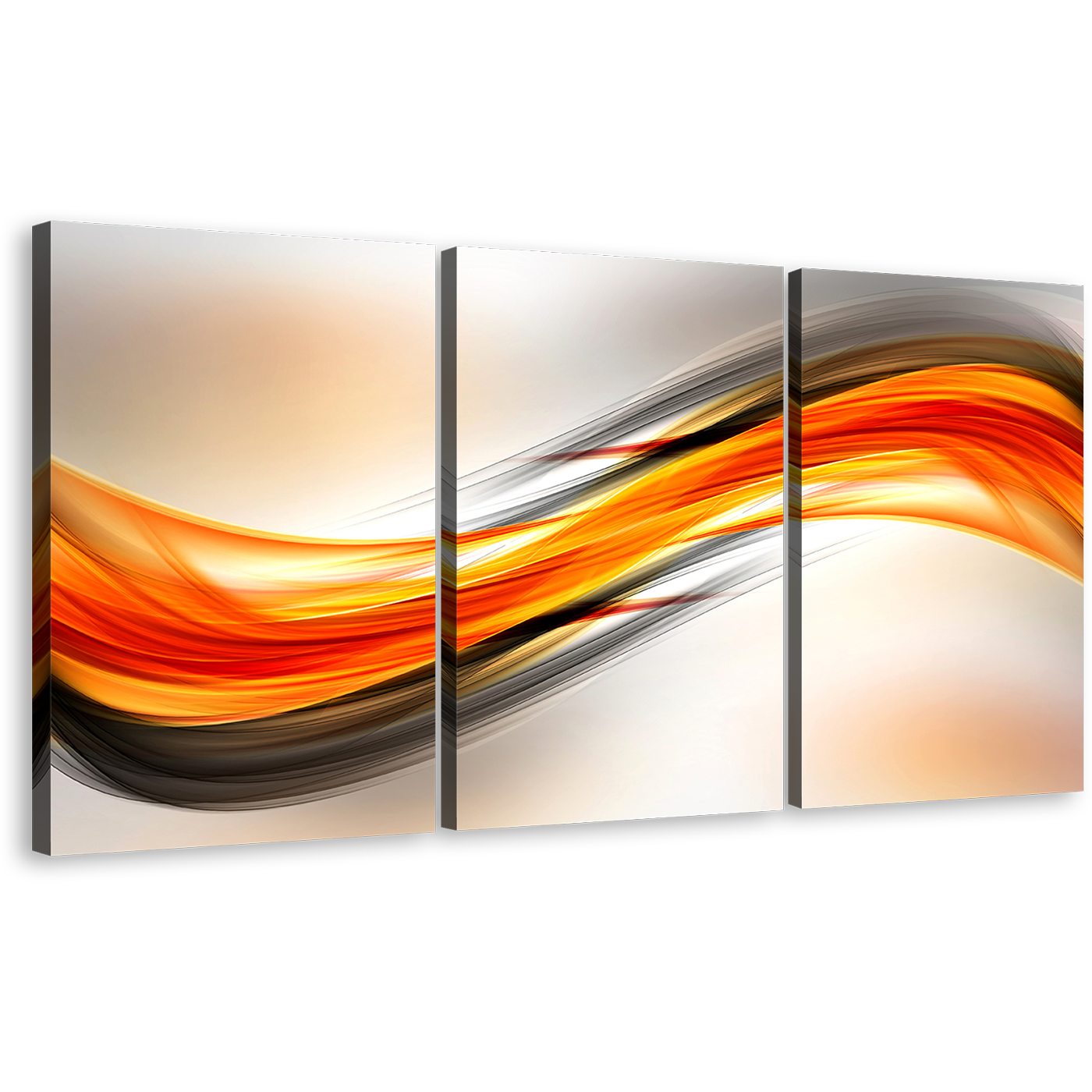 Abstract Waves Canvas Wall Art, Red Abstract Elegance Canvas Set, Orange Abstract Ellipse 3 Piece Canvas Print