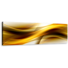 Load image into Gallery viewer, Abstract Waves Canvas Wall Art, Yellow Modern Abstract Patterns Canvas Artwork, Gold Color Waves Design Panoramic Canvas Print
