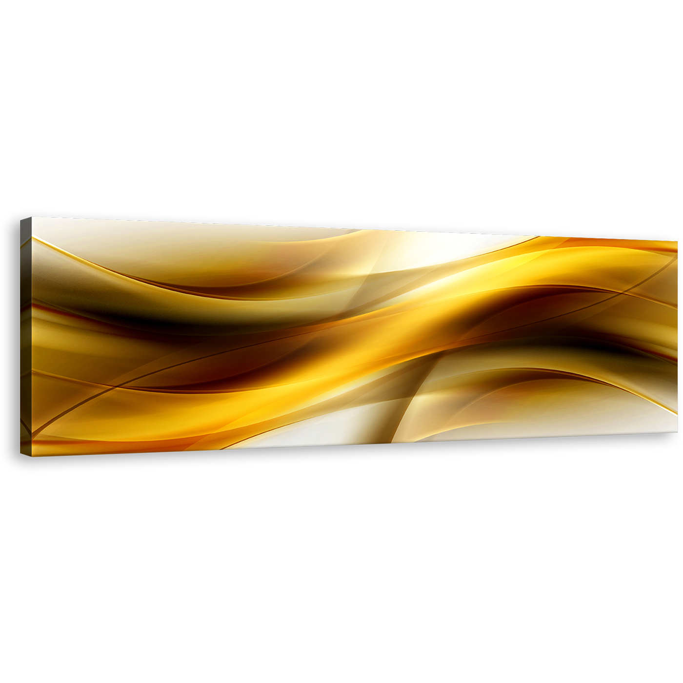 Abstract Waves Canvas Wall Art, Yellow Modern Abstract Patterns Canvas Artwork, Gold Color Waves Design Panoramic Canvas Print