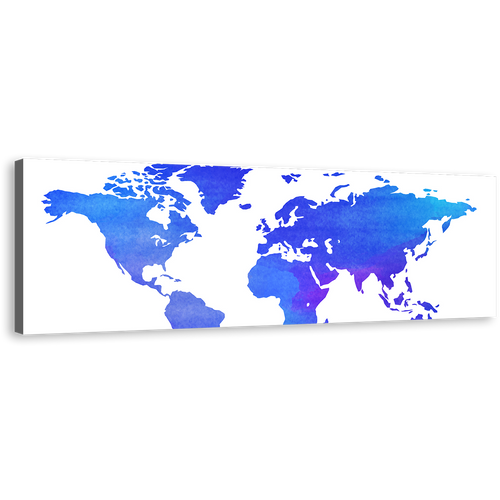 Abstract World Canvas Wall Art, Blue Purple Map of Continents 1 Piece Canvas Print, World Map Digital Painting Canvas Artwork