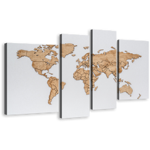 Load image into Gallery viewer, Abstract World Canvas Wall Art, Brown Map of Continents 4 Piece Canvas, White Global Flat World Canvas Print, World Map Digital Painting Multi Canvas
