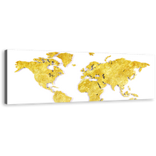 Load image into Gallery viewer, Abstract World Canvas Wall Art, Yellow Detailed World Map Canvas Artwork, White Background Gold Flat World Panorama Canvas Print
