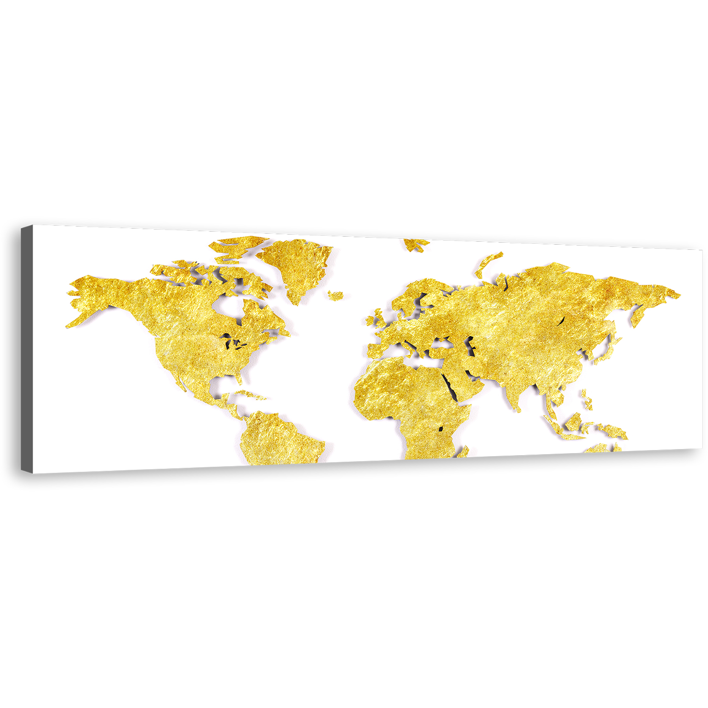 Abstract World Canvas Wall Art, Yellow Detailed World Map Canvas Artwork, White Background Gold Flat World Panorama Canvas Print