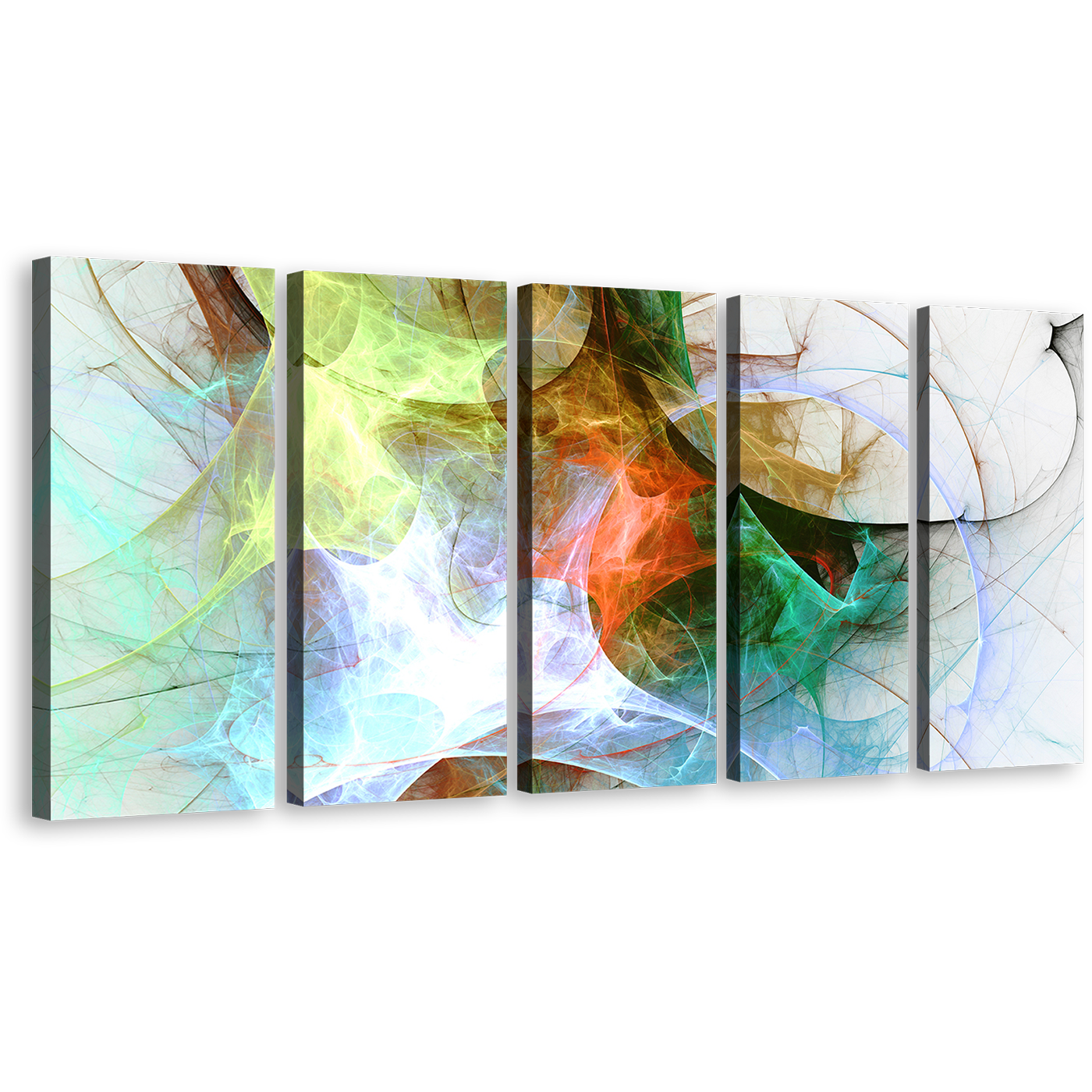 Abstraction Art Canvas Print, Modern Abstract 5 Piece Canvas Wall Art, Colorful Abstract Fractal Background Canvas Set