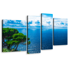 Load image into Gallery viewer, Adriatic Sea Canvas Print, Blue Clouds Ocean 4 Piece Canvas Wall Art, Green Trees Ocean Canvas Set
