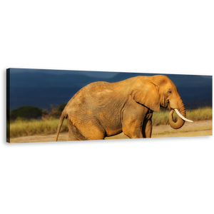 African Elephant Canvas Print, Orange Grey Peaceful Elephant 1 Piece Canvas Wall Art, Elephant Scenery Wide Canvas