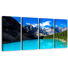 Load image into Gallery viewer, Alberta Lake Wall Art, Green Trees Ocean Mountains Multi Canvas, Blue Sky Banff National Park 4 Piece Canvas Print
