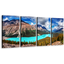 Load image into Gallery viewer, Alberta Mountains Canvas Print, Blue Peyto Lake Banff National Park Wall Art, Canada Green Trees Canvas Set
