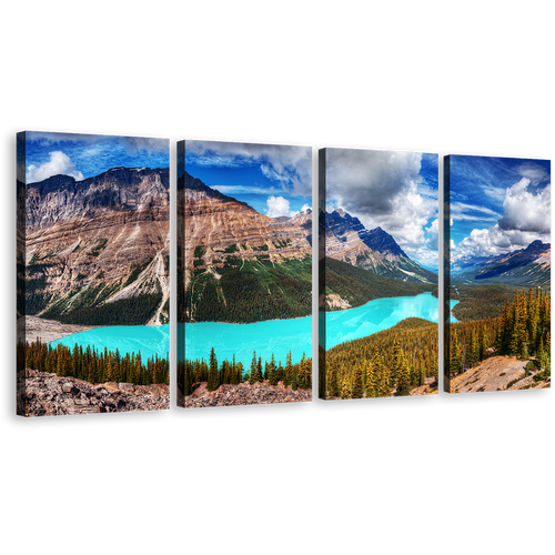 Alberta Mountains Canvas Print, Blue Peyto Lake Banff National Park Wall Art, Canada Green Trees Canvas Set