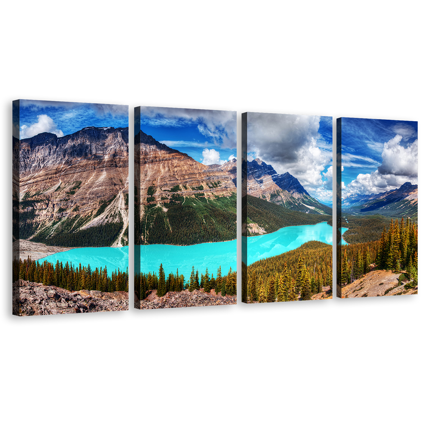 Alberta Mountains Canvas Print, Blue Peyto Lake Banff National Park Wall Art, Canada Green Trees Canvas Set