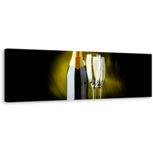 Load image into Gallery viewer, Alcohol Glasses Canvas Wall Art, Yellow Champagne Glasses Canvas Artwork, Black Champagne Bottle 1 Piece Canvas Print
