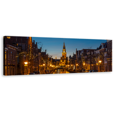 Load image into Gallery viewer, Alkmaar City Canvas Print, Alkmaar Harbor Canals Yellow City Wall Art, Netherlands Blue Sky Cityscape Panoramic Canvas
