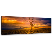 Load image into Gallery viewer, Alone Tree Canvas Print, Orange Yellow Desert Sky Canvas Art, Beautiful Pyramid Nevada at Yellow Sunset Panoramic Wall Art
