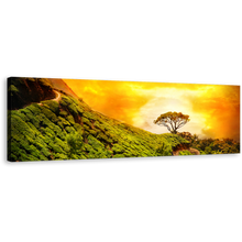 Load image into Gallery viewer, Alone Tree Canvas Wall Art, Green Munnar Kerala Landscape 1 Piece Canvas, Kerala Alone Tree Yellow Sky Canvas Print
