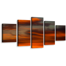 Load image into Gallery viewer, Amazing Abstract Canvas Print, Red Orange Sunset Multiple Canvas, Crimson Cloud Layers &amp; Tangerine Twilight 5 Piece Wall Art
