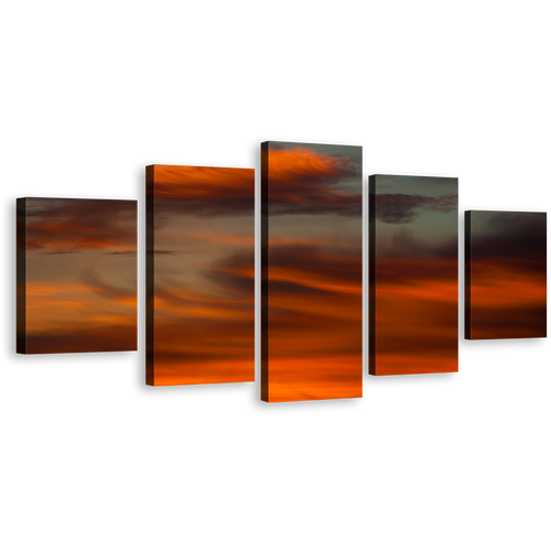 Amazing Abstract Canvas Print, Red Orange Sunset Multiple Canvas, Crimson Cloud Layers & Tangerine Twilight 5 Piece Wall Art