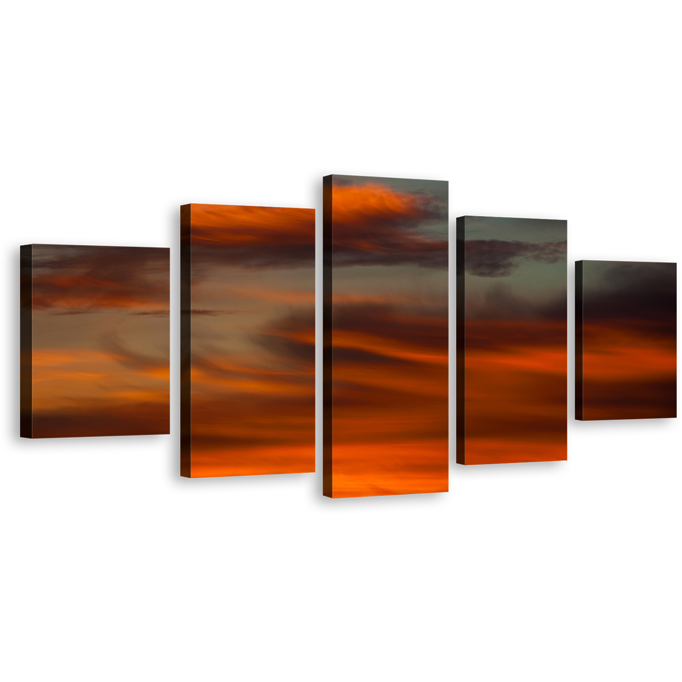 Amazing Abstract Canvas Print, Red Orange Sunset Multiple Canvas, Crimson Cloud Layers & Tangerine Twilight 5 Piece Wall Art