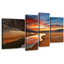 Load image into Gallery viewer, Amazing Desert Canvas Print, Dramatic Orange Sunset and Brown Gobi Desert 4 Piece Canvas Multi-panel Art
