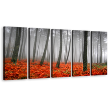 Load image into Gallery viewer, Amazing Forest Canvas Print, Beautiful Red Grass Gray Rain Scenery Wall Art, Charcoal Sunlight Forest 5 Piece Multi Canvas
