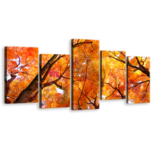 Load image into Gallery viewer, Amazing Forest Print, Looking Up Red Trees Canvas Set, Orange Trees Brunches 5 Piece Wall Art
