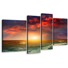 Load image into Gallery viewer, Amazing Seascape Canvas Print, Indian Ocean Orange Sunset 4 Piece Canvas Set, Blue Beach Scene Wall Art
