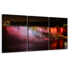 Load image into Gallery viewer, Amazing Waterfall Canvas Print, Canada Niagara Falls 3 Piece Canvas Set, Red Orange Waterfall at Night Wall Art
