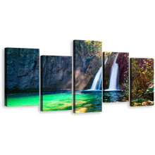 Load image into Gallery viewer, Amazing Waterfall Canvas Print, Europe Green National Park Waterfall 5 Piece Canvas Wall Art, Pure White Waterfall Autumn Scene Multi Canvas
