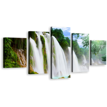 Load image into Gallery viewer, Amazing Waterfall Canvas Print, Green Nature Scenery Multi Canvas Artwork, Blue Waterfall Forest 5 Piece Canvas Print
