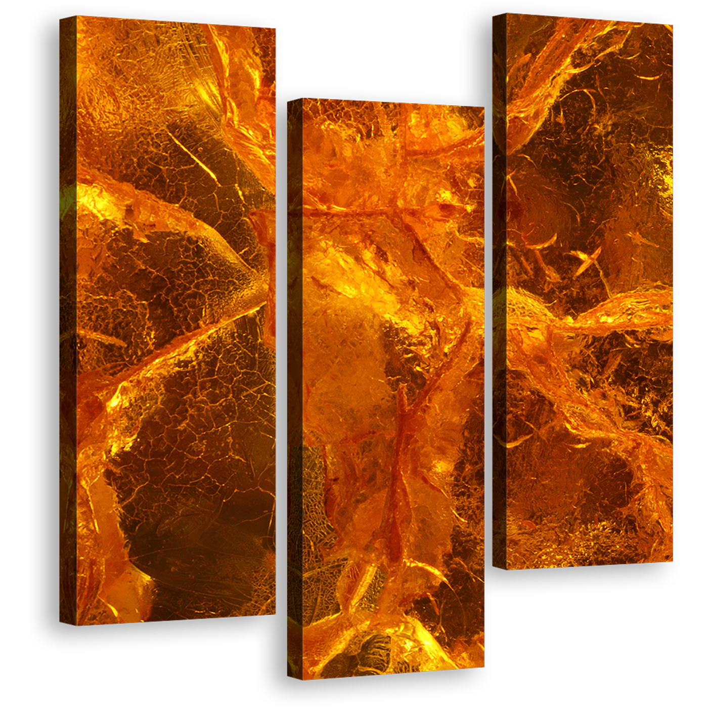 Amber Stone Canvas Wall Art, Gemstone Close Up Contemporary Multiple Canvas, Orange Brown Amber Stone 3 Piece Canvas Print