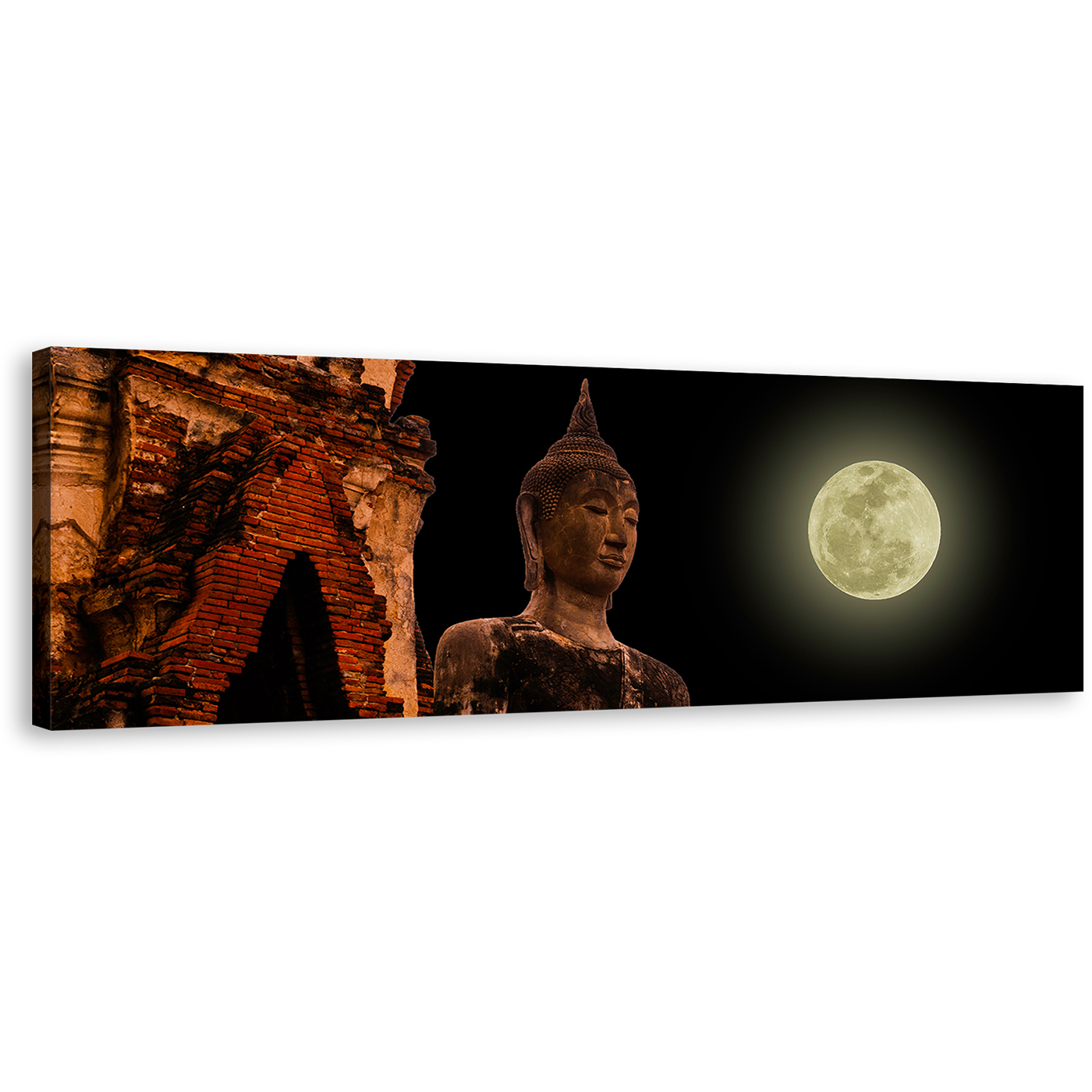 Ancient Temple Canvas Print, Thailand Big Full Moon Buddha Canvas Artwork, Old Brown Buddha Statue 1 Piece Canvas Wall Art