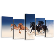 Load image into Gallery viewer, Animal Galloping Canvas Print, Running Horses Stallions Wall Art, Herd of Black Brown Horses 5 Piece Multi Canvas
