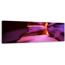 Load image into Gallery viewer, Antelope Canyon Wall Art, Orange Cave Light Canvas Print, Purple Arizona Desert Panoramic Canvas Art
