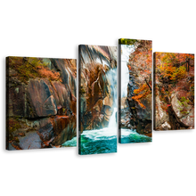 Load image into Gallery viewer, Arakawa River Canvas Wall Art, Colorful Senga Waterfall 4 Piece Multiple Canvas, Japan Waterfall Scenery Canvas Print
