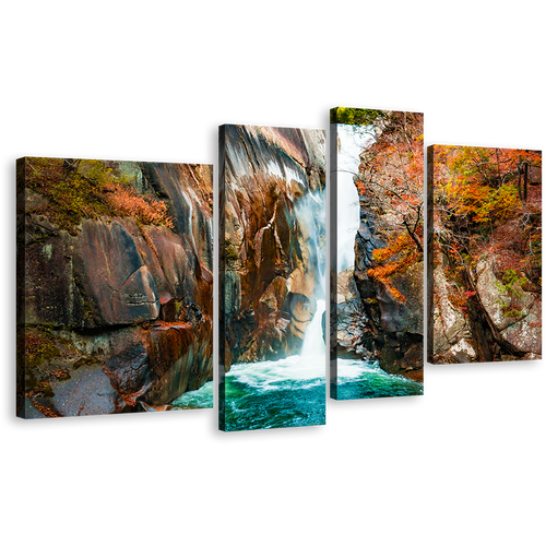 Arakawa River Canvas Wall Art, Colorful Senga Waterfall 4 Piece Multiple Canvas, Japan Waterfall Scenery Canvas Print